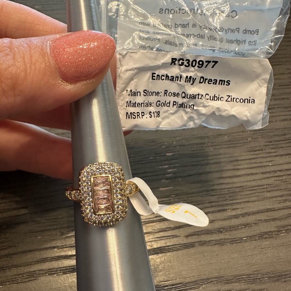 Enchant My Dreams Gold Plated Ring with Rose Quartz